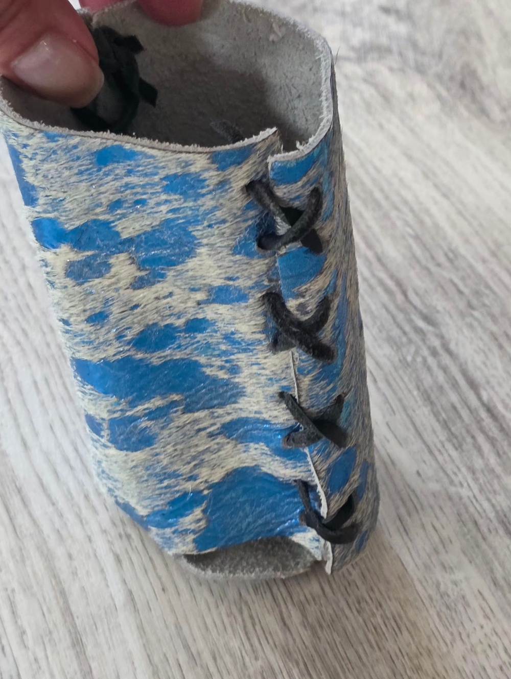 Leather Hair on Cowhide Koozy Metallic Blue
